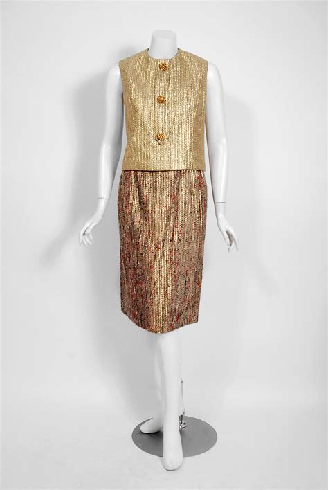 Vintage 1963 Christian Dior Gold Lamé and Textured Wool